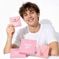 Boîte à bijoux personnalisée rose en gros avec ruban de tirage pour présentation de bracelets et pendentifs