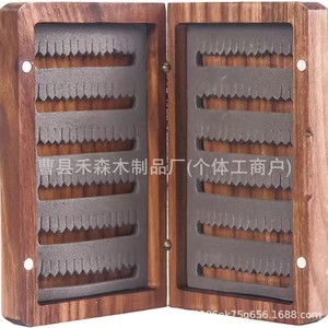 Caja para Señuelos de Pesca con Mosca de Madera de Nogal Negro, Tamaño Mediano, Embalaje General Resistente - Product Image 4