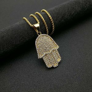 Fatima <b>Hand</b> Pendant Necklace Stainless Steel Gold And Silver Plated Pave Setting Unisex Jewelry Gift - Product Image 3