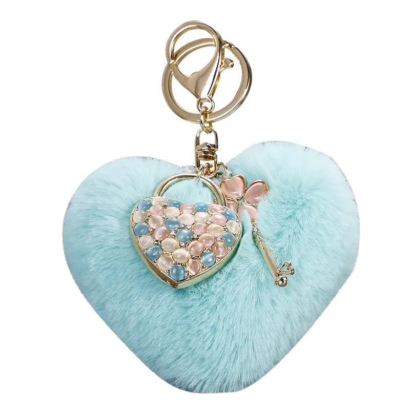 Promosyon hediye yumuşak sevimli Furball Pom Pom kalp şeklinde peluş kabarık topları tavşan kürk anahtarlık Pom Pom anahtarlık