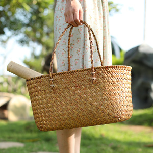 Nouveau panier de courses rétro tressé à la main pour l'été, panier créatif pour la maison, le pique-nique en extérieur et accessoire <span class=keywords><strong>photo</strong></span> - Product Image 3