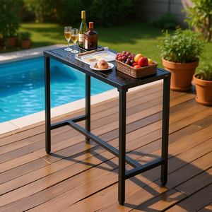 Table de bar d'extérieur rectangulaire de 39,4 pouces avec plateau imperméable et structure métallique robuste pour terrasse, bord de piscine, comptoir ou salle à manger - Product Image 2
