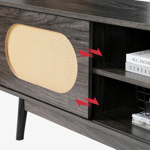 Mueble de TV telescópico simple de ratán y madera maciza y mesa de centro combinada, mueble de TV con almacenamiento para sala de estar, negro, claro - Product Image 2