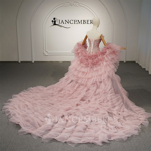 Vestido de Quinceañera Gt26071 Rosa sin Tirantes, Estilo Sirena, con Apliques de Encaje y Lentejuelas, con Capa de Tul, para Fiesta de Quince Años, Jancember - Product Image 5