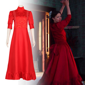 Star's Edge Pearl Red <b>Dress</b> Cosplay Costume Women Movie X Prequel <b>Halloween</b> Outfit - Product Image 1