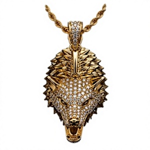 925 Silver Plated Hiphop Wolf Head Pendant Necklace Iced Out Roaring Animal Charm <b>Rope</b> <b>Chain</b> for Gift Party - Product Image 2