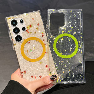 Étui magnétique à paillettes, fleur jaune, feuille d'érable pour Samsung S25 Edge S24 FE Ultra Plus Bling Wireless Charge Clear Cover - Product Image 1