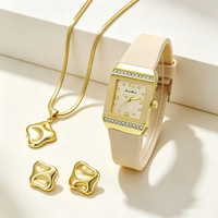 Conjunto de Reloj de Moda para Mujer con Caja Cuadrada de Aleación de 33 mm, Bisel con Pedrería, Joyería de Acero Inoxidable