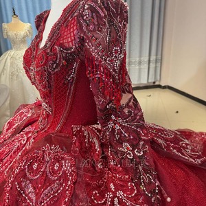 Dw0203 Red Ball Gown <b>Wedding</b> Dresses Beaded Crystals Pearls Lace Bridal Gowns Vestidos De Novia Custom Size Jancemebr - Product Image 3