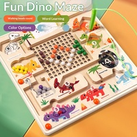 Laberinto de Dinosaurios Magnético para Niños con Bolígrafo de Control, Juego de Laberinto de Perlas Magnéticas, Juguete Educativo para Entrenamiento de Concentración
