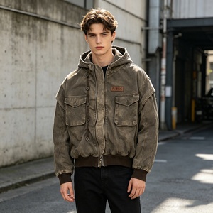 Veste de travail en toile pour homme, style vintage, avec fermeture éclair, patch brodé personnalisé OEM, délavage à la pierre, longueur courte, en coton - Product Image 3