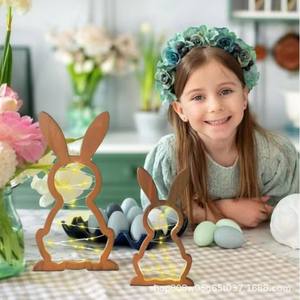 Decoraciones de Conejito de Pascua de Madera, Adornos con Forma de Conejo Hechos a Mano, Accesorios para Fotos, Uso en Interiores y Exteriores, Color Retro, Madera Maciza, Artesanía Ly05015 - Product Image 1