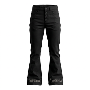 Jeans Flare Pants Embroidery Back Belt Pockets Vintage Winter Streetwear Solid High OZ Fabric Washed Pre-Shrink - Product Image 1