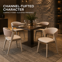 Ensemble de chaises de salle à manger sculptées pour restaurant, fauteuils à dossier côtelé couleur crème, pieds dorés, table carrée en bois, piétement noir