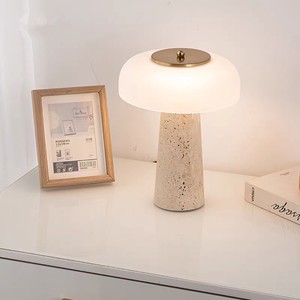 Tfshanks Yellow Travertine Table Lamp Mushroom Shape Led <b>Light</b> Bedroom Study Desk Lamp - Product Image 3