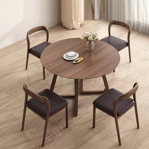 Mesa de comedor circular de roble, moderna y minimalista, combinación de silla y mesa de comedor de madera maciza para el hogar - Product Image 5