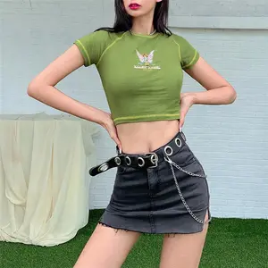 2024 mùa hè của phụ nữ mới in Vòng cổ ngắn tay áo in mỏng phù hợp với Yoga Crop T-Shirt