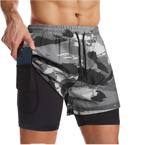 Wholesale Men Two <b>Layer</b> Athletic Shorts Phone Pocket Gym Workout Shorts Supplier - Product Image 1