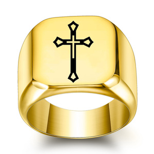Anillo de cruz de oro para hombre, diseño geométrico cuadrado de 18 mm, para regalo, joyería - Product Image 1