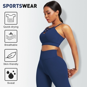 طقم رياضي نسائي من ثلاث قطع من HEXIN بشعار مخصص، لون موحد، سريع الجفاف، مرن، أزياء صيفية للتمارين الرياضية - Product Image 3