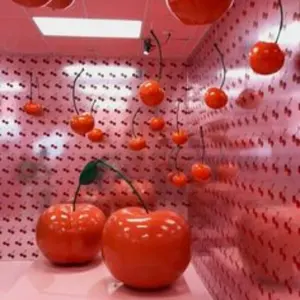 Moda dev fiberglas kırmızı kiraz heykel yapay kiraz meyve heykeli dekorasyon için mağaza pencere