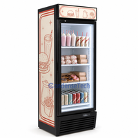 Congélateur vertical à grande capacité, refroidissement par air ventilé, porte vitrée, stockage de crème glacée