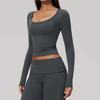 T-shirt de yoga à manches longues pour femme, coupe ajustée, élastique, respirant, séchage rapide, idéal pour la course, l'entraînement et le fitness