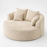 Sillón Individual Redondo para Personas Perezosas, Tela de Esponja Pura con Efecto Peluche de Conejo, Cama sin Estructura de Compresión para Sala de Estar