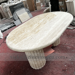 Table à manger en travertin sur mesure, 8 places, table de jardin en pierre, décoration de la maison, meubles, table à manger en marbre naturel - Product Image 6