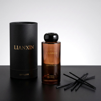 Diffuseur de parfum en verre ambré de luxe 200 ml, bouteille ronde longue et fine pour aromathérapie, pour parfum d'intérieur avec emballage en boîte noire