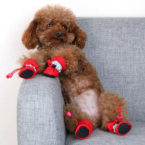 Wholesale Winter Dog Shoes Waterproof Warm Anti-slip Pet Socks Classic Cute Print Design Breathable Leather Rubber Material - Product Image 4