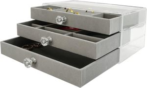 Caja organizadora de joyas acrílicas de tres capas, caja de almacenamiento de cajón para pendientes, anillos, collares y pulseras, organización - Product Image 3