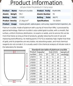 Fabrik preis Anpassbarer Platin tiegel Verschiedene Größen Von 5ml bis 500ml OEM-Unterstützung - Product Image 4