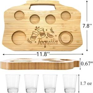 Bamboo wine glass holder, whiskey compartment <b>storage</b> <b>tray</b>, bamboo and wood <b>tray</b> with handle, salt dipping dish, bar/party wine - Product Image 2