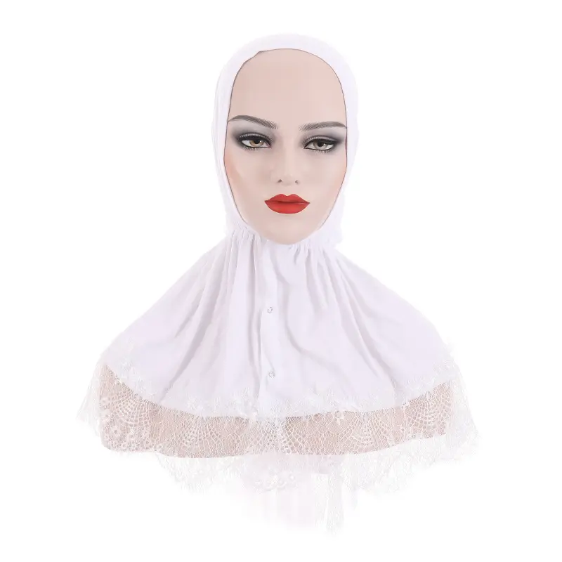 Nuovo pizzo di cotone di seta con bottone passamontagna stile tempio temperamento femminile morbido musulmano hijab all'ingrosso