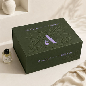 Boîte rigide magnétique en papier spécial vert foncé personnalisé, avec motif en relief et logo imprimé UV, pour emballage cadeau - Product Image 2
