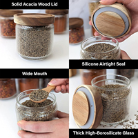 Ensemble élégant de bocaux en verre pour le stockage des aliments, bocaux côtelés pour l'organisation de la cuisine, contenants de 350 ml pour épices, café, sucre avec couvercles en bois