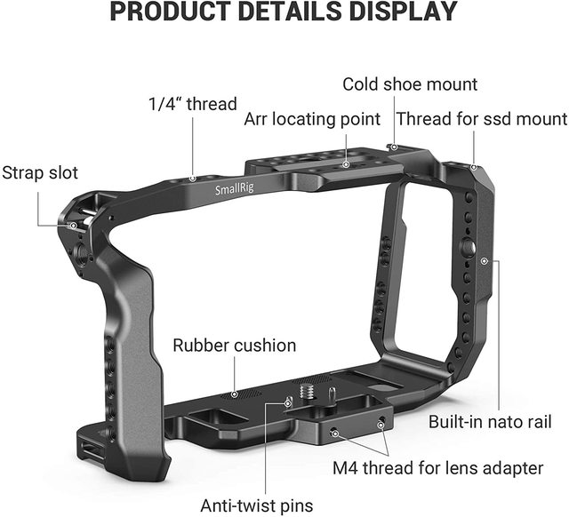 For 2203B Aluminum Alloy Quick Release Camera Cage Blackmagic Design Pocket Cinema 4K/6K Photography NATO Rail Shoe Mount