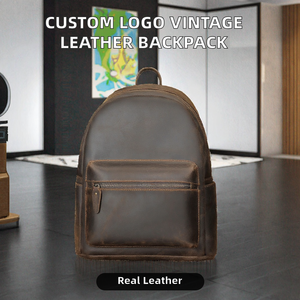 Mochila de Cuero Genuino con Logotipo Grabado Personalizado, Estilo Vaquero Abierto Vintage para Hombre, con Estilo Japonés e Inglés - Product Image 2