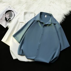 <span class=keywords><strong>Camicia</strong></span> estiva Casual da <span class=keywords><strong>uomo</strong></span> a maniche corte da <span class=keywords><strong>uomo</strong></span> <span class=keywords><strong>camicia</strong></span> ampia tinta unita taglia grande - Product Image 1