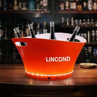 Seau à glace LED à champagne couleur personnalisée avec poignées faciles à transporter Seau à glace LED en acrylique de 8 litres pour 5 bouteilles de vin