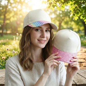 Casquette de baseball snapback en toile à 5 panneaux, personnalisée, à visière incurvée, avec rayures de paillettes chatoyantes effet écailles de <span class=keywords><strong>poisson</strong></span>, pour femme - Product Image 2