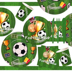 Kit de fournitures pour fête de football vert avec assiettes et gobelets <span class=keywords><strong>en</strong></span> papier pour une célébration d'anniversaire sur le thème du sport, pour 20 invités, ensemble de vaisselle - Product Image 2