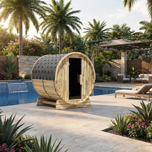Sauna de Barril de Estilo Nórdico para Exteriores, Cabina de Sauna de Vapor Ecológica de Cedro Rojo para Jardín Moderno, Paisajismo y Bienestar en el Hogar - Product Image 1