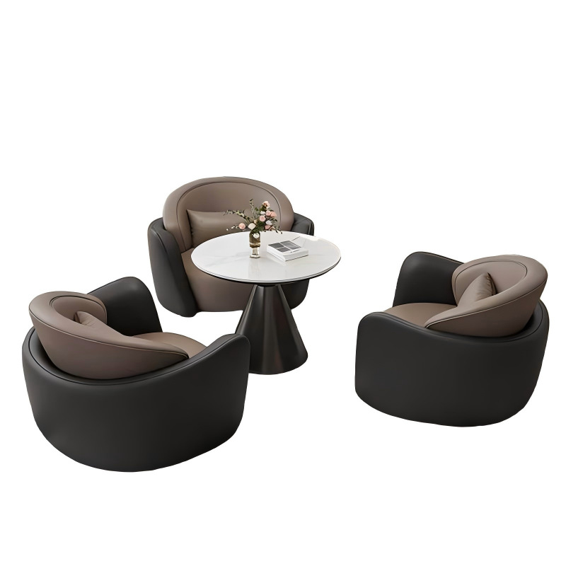 Une table et trois chaises (noires et grises)