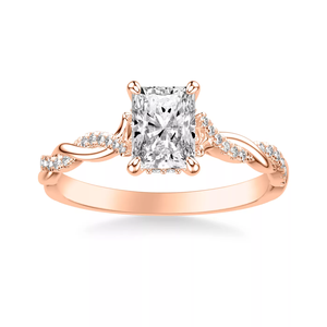 Anillo de compromiso personalizado de oro rosa de 14 quilates con diamante de corte radiante cultivado en laboratorio, tallo retorcido, pavé lateral, certificado IGI, aniversario de boda - Product Image 2