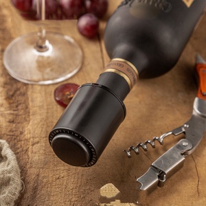 Bouchon de bouteille de vin sous vide en gros, style poussoir, pour conservation scellée, outils de bar noirs - Product Image 4