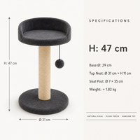 Tour d'escalade pour chat moderne à 2 niveaux de 47 cm, avec perchoir en peluche, poteau à gratter en sisal, jouet suspendu et base, vente en gros directe usine Chine, personnalisable
