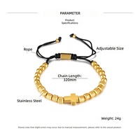 Bracelet Croix Religieuse Unisexe en Acier Inoxydable Plaqué Or 18K PVD, Design Perlé Étanche, Vente en Gros, Bijoux Personnalisés Tendance