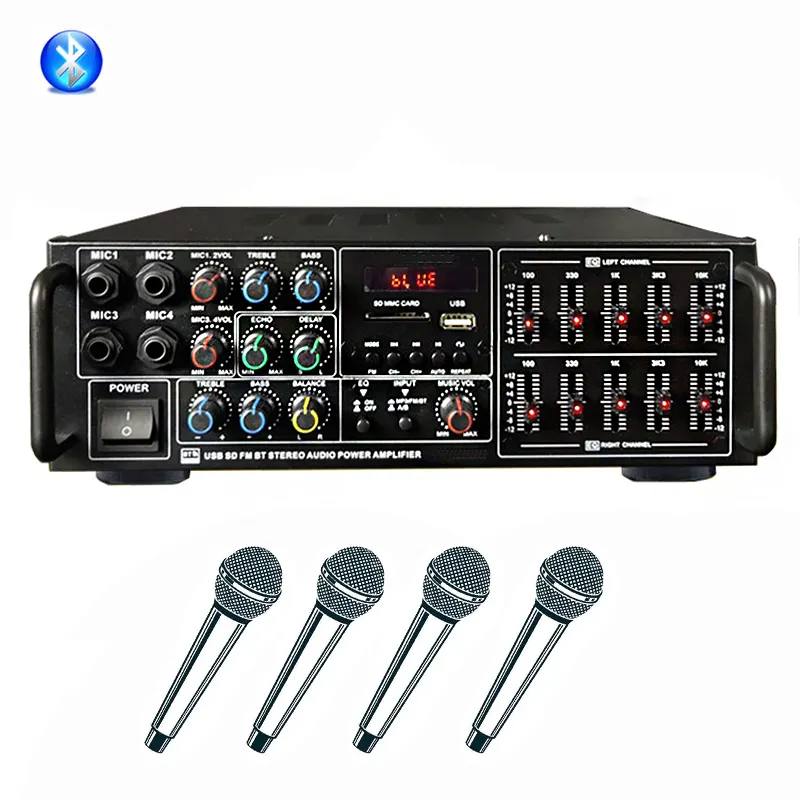 Kaufen Sie 2 Kanal 4 Mikrofon Eingang Mixer Home Karaoke Sound Integrierte Stereo Professional Audio Power Audio Verstärker